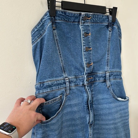 American Eagle Denim Tube Top Midi Dress Medium Wash Size 12 - Picture 6 of 12